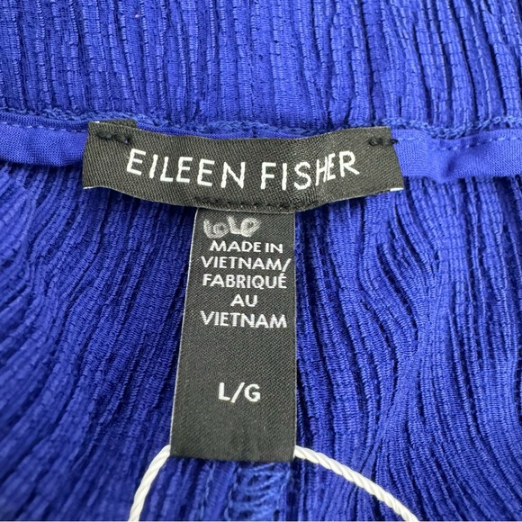 New Eileen Fisher Woven Plisse Wide Leg Ankle Pant Size L Blue $188 - Picture 5 of 15